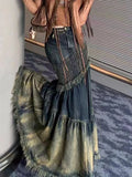 Winter Vintage Denim Skirt Women Patchwork Irregular Fishtail Y2k Skirts Female Casual Korean High Waist Retro Jeans Skirt 2024