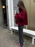 Fashion Collar Single Breasted Women's Woolen Coat Casual Wine Red Long Sleeved Loose Jacket Autumn New High Street Lady Coats