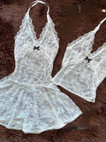 Halter Lace Jacquard Y2k Aesthetic Dresses Streetwear Women Backless Grunge Dress 2024 Harajuku Sweet Vestido De Mujer