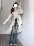 Dermearne Chiffon Fashion Outfits 2 Piece Skirt Set Gyaru Chic Sexy Spaghetti Strap Dress + Beige Long Tops Ruched Mori Girl Simple
