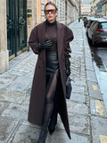 Dermearne 2024 Autumn Elegant woolen Double-breasted Lapel Woolen Overcoat Women With Pockets Long Sleeves Casual Coats Lady Streetwear