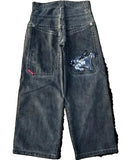 Dermearne 2024 New Harajuku Casual Loose Solid Color Multi-pocket Washed Jeans Y2K Street Hip-hop Wide-leg Pants For men and women