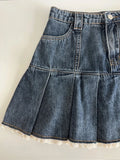 American Retro Kawaii Denim Mini Skirt Women Sexy Gyaru Lace Patchwork High Waist Pleated Jean Skirts Y2k Shorts Summer