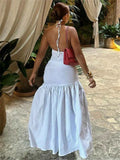 2 Piece-Set Female V-Neck Jumpsuit Outfits Sexy Lace-Up Pleated High Waist Skirt Sets For Women White Bandage Outfits 2024