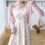 Dermearne Sweet Fragrant A- line Long Dress For Women New Summer Elegant Slimming Tank Dress Fresh Style Floral Printed