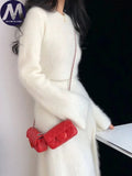 Two Piece Set for Women Imitation Mink Velvet O Neck Sweater Top Suits Slim Fit Dress Sets New Autumn Winter 2024