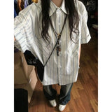 Chiffon Blouse for Women Japanese Retro Striped Short Sleeved Shirt for Women in Summer 2024 Short Sleeve Shirt Tops Y2k