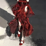 Dermearne Hepburn Style Rose Sling Dress Fishtail Skirt