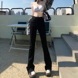 New Summer Y2k High Waist Elastic Self Cultivation Drape Mopping Cross Design Micro Flared Jeans Women's Clothes