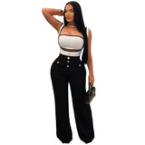 Jumpsuits Women Sexy Sleeveless High Waist Rompers Solid Backless Suspenders Overalls One Piece Button Spliced Regular