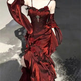 Dermearne Hepburn Style Rose Sling Dress Fishtail Skirt