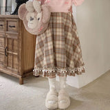 Kawaii Japanese Style Plaid Skirt Women Vintage Long Skirt Preppy Style Autumn Winter Fashion Cute Retro Midi Skirts