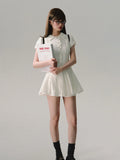 High Quality Dress A-line Short Sleeved Shirt Skirt Commuting College Style Elegant Sexy Lace Decoration Retro Dress Vestido Y2k