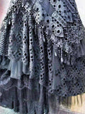 Elegant Lace Asymmetrical Skirt Women Vintage Y2K Boho High Waist Hollow Mesh Patchwork Layered Maxi Skirts Lady Holiday Outfits