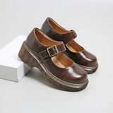 2024 New Arrival Japanese Style Vintage Buckle Mary Janes Shoes Women'S Shallow Mouth Casual Student Leather Shoes Thick Bottom
