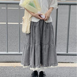 Dermearne Japanese Style Plaid Long Skirt Women Kawaii Sweet Ruffle Midi Skirt Fashion Preppy Style A-line Cutecore Casual Skirts