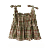 Dermearne Y2K Hot Women Summer  Japan Vintage Gyaru Tanks & Camis Lace Up Green Crop Top Plaid Strap Sleeveless Tank Tops Clothes