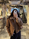 Women Faux Fur Jacket Coat Lapel Fall Winter New Long Sleeves Single-breasted Patch Pocket Faux Leather Blouse Female Warm Coat