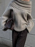 Dermearne Autumn Oversized Sweater for Women Sexy Slash Neck Knit Pullovers Long Sleeve Women's Sweater Loose-fit Casual Knitwear 2024
