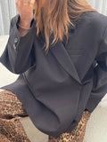 Dermearne Fashion Lapel Suit Blazer Women Casual Long Sleeve Side Slit Hidden Buckle Gray Jacket Top Gray Lady Loose High Street Outerwear