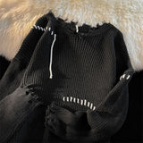 Y2k Streetwear Men American Lazy Wind Polo Neck Sweater Retro Couple Loose Pullovers For Men And Women To Make Old Hole Sweaters