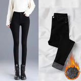 Thickened Long Jeans For Women High-waisted Fleece-lined Slimming Outerwear Winter Stretchy Pencil Pants