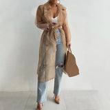 Lapel Shirt Coat Net Yarn Beach Coat See Through Women Coat Spring Summer Outdoor Top Lace-up Long Shirt for Daily Wear