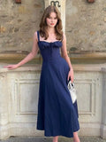 Dermearne Women Elegant Sleeveless Sling Midi Dress Fashion Backless Chest Wrapped Lace Up Dresses 2024 Lady Slim Split Holiday Robes