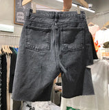 Large Size Hole Denim Shorts 2024 New Summer Women's Chic Design High Waisted Five Point Fashion Casual Straight Leg Shorts Tide