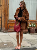 Dermearne 2024 Retro Collar Solid Color Women's Coat Casual Single Breasted Long Sleeved Pocket Jacket Autumn Warm Fashion Commuting Coats