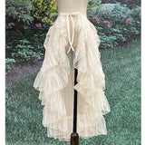 Double Layered Lolita Waist Curtain Sheer Cover Up High Low Skirt w. Asymmetrical Ruffles