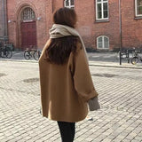 Dermearne Women Autumn Short Wool Coat Winter Single Breasted Fashion Turn Down Female Blends Long Sleeve Causal Loose Black Outwear