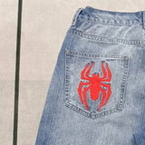 Streetwear Jeans Y2K Pants Gothic Hip Hop Graphic Print Retro Blue Baggy Jeans Mens Womens New High Waisted Wide Leg Trousers