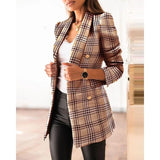 Women's S-2XL size 24 year popular long sleeved double breasted suit collar printed jacket Women's clothing