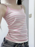 Dermearne Y2K Women Korean Kawaii Pink Summer Crop Tops Casual Sexy Tanks Fashion Striped Sweet Vest Slim Fit Sleeveless Camis Clothing