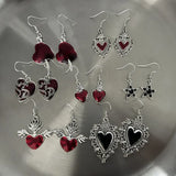 DERMEARNE New Harajuku Vintage Goth  Pink Peach Heart Drop Earrings For Women Grunge Punk Halloween Aesthetic Y2k Fairy Jewelry