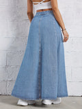Design sense single-breasted denim skirt women's high-waisted slimming A-line umbrella skirt retro western style long skirt