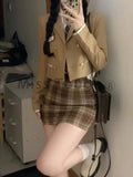 Winter College Style Sweet 3 Piece Suit Women Short Coat + White Skirt + Plaid Skirt Winter New Fashion Harajuku Jk Suits 2024