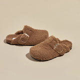 Warm Thicken Lamb Wool Birken Slippers Women  Winter Fur Flat Mules Shoes Woman Brand Designer Thick Bottom Outdoor Slides