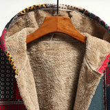 Winter Vrouwen Hooded Jas Met Pocket Kasjmier Dikke Splicing Plus Jas Retro Lange Mouwen Losse Katoen Linnen Gedrukt Jas