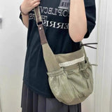 Dermearne Sweet Cool Bow Canvas Shoulder Bags Women Vintage Drawstring Chic Casual Crossbody Bag Ladies Retro Messenger Bag Bolsos