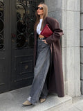 Dermearne 2024 Autumn Elegant woolen Double-breasted Lapel Woolen Overcoat Women With Pockets Long Sleeves Casual Coats Lady Streetwear
