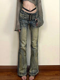 Woman Wash Jeans Tie-dyed Straight Leg Denim Low Waist Pants Slim New Design Daily Retro Preppy Style Design Sexy Clubwear