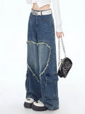 American Love Design Cargo Pants Women High Street All-match Popular Pants for Women New Summer 2024 Vintage Jeans Y2k