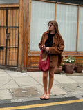 Dermearne  1 Brown Single Breasted Lapel Loose Jacket For Woman Casual Warm Long Sleeve Short Coat Autumn Lady High Street Outerwear