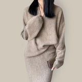 Skirt Set Knitted Autumn and Winter Thick and Sturdy Two-piece Set for Women's Korean Fashionable and Elegant Long Skirt E404
