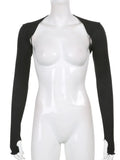 Dermearne Women Thumbhole Long Sleeve Bolero Shrug Solid Color Open Front Cropped Cardigan Top Bodycon Slim Fit Sunscreen Arm Cover Jacket
