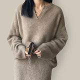 Skirt Set Knitted Autumn and Winter Thick and Sturdy Two-piece Set for Women's Korean Fashionable and Elegant Long Skirt E404