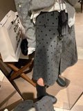 DERMEARNE Factory Price Retro Wear Two Sides Wear Pleated Polka-dot Skirt Women 2024 Fall/winter New Fashion Gray A-line Skirt