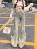 DERMEARNE Women Vintage Blue Jeans High Waist American Retro 90s Raw Material Edge Design Y2k Denim Pants Streetwear Wide Leg Jeans